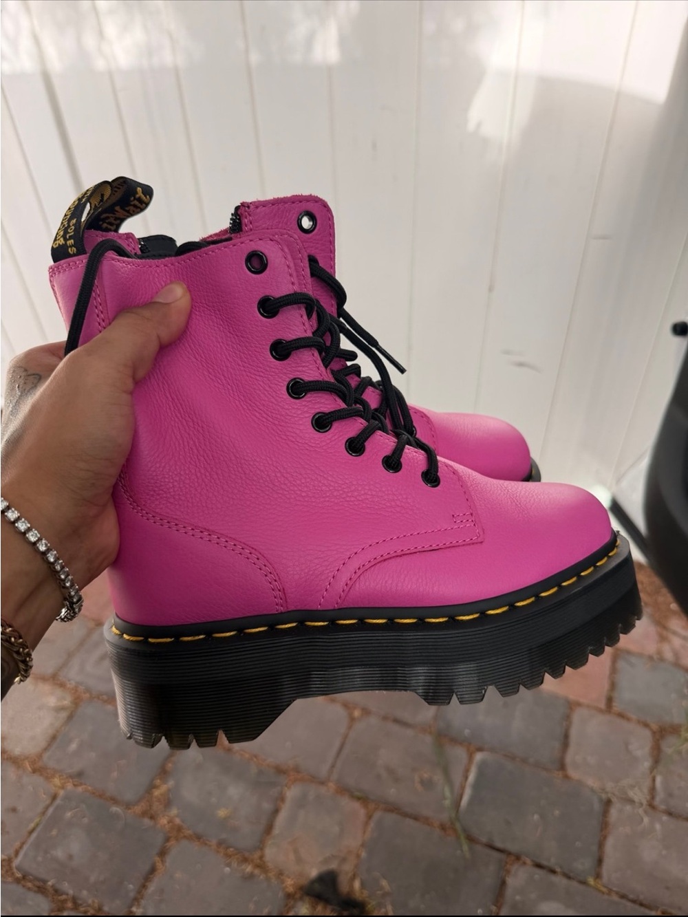 Dr Martens Jadon Platform Soft Pisa Leather BUBBLEGUM PINK Chunky Boots Sz 7